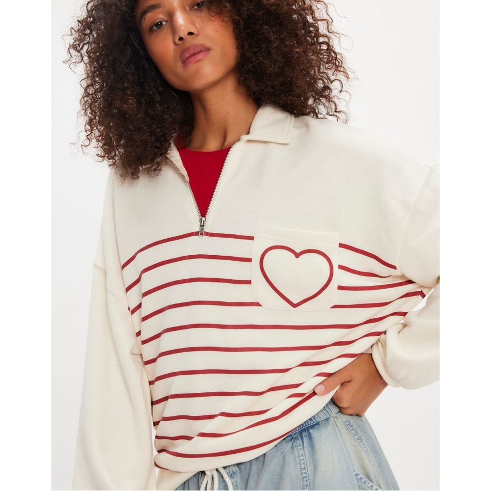 NWT Free People Heart Quarter-Zip Sweatshirt